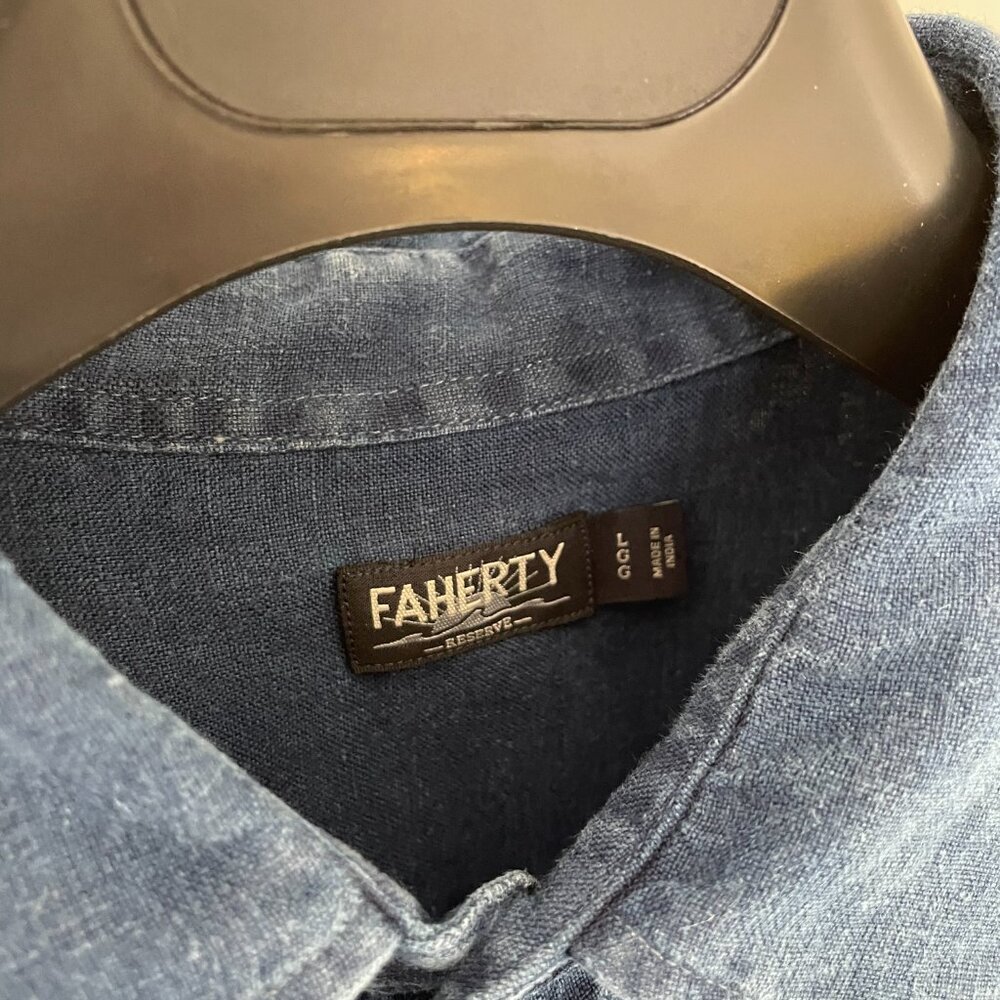 Faherty - Laguna Linen Shirt (Large) Blue - Picture 4 of 5